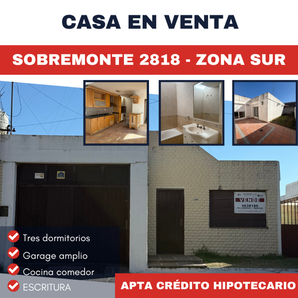 CASA EN VENTA - Tres dormitorios! Apta credito hipotecario 